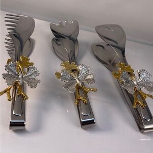 Elegant Silver and Gold Floral Utensil Set